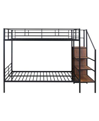 Metal Bunk Bed With Lateral Storage Ladder And Wardrobe