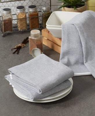French Terry Collection Kitchen Dishtowel Set, 18x28", Mineral Gray Chambray Solid, 3 Piece
