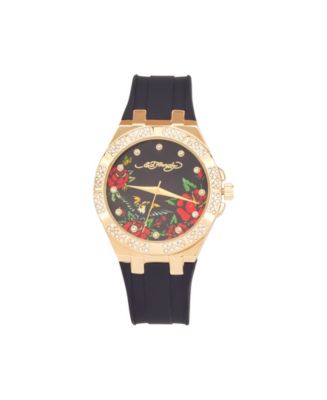 Ed Hardy Women's Quartz Black Silicone Strap Watch 38mm - Macy's