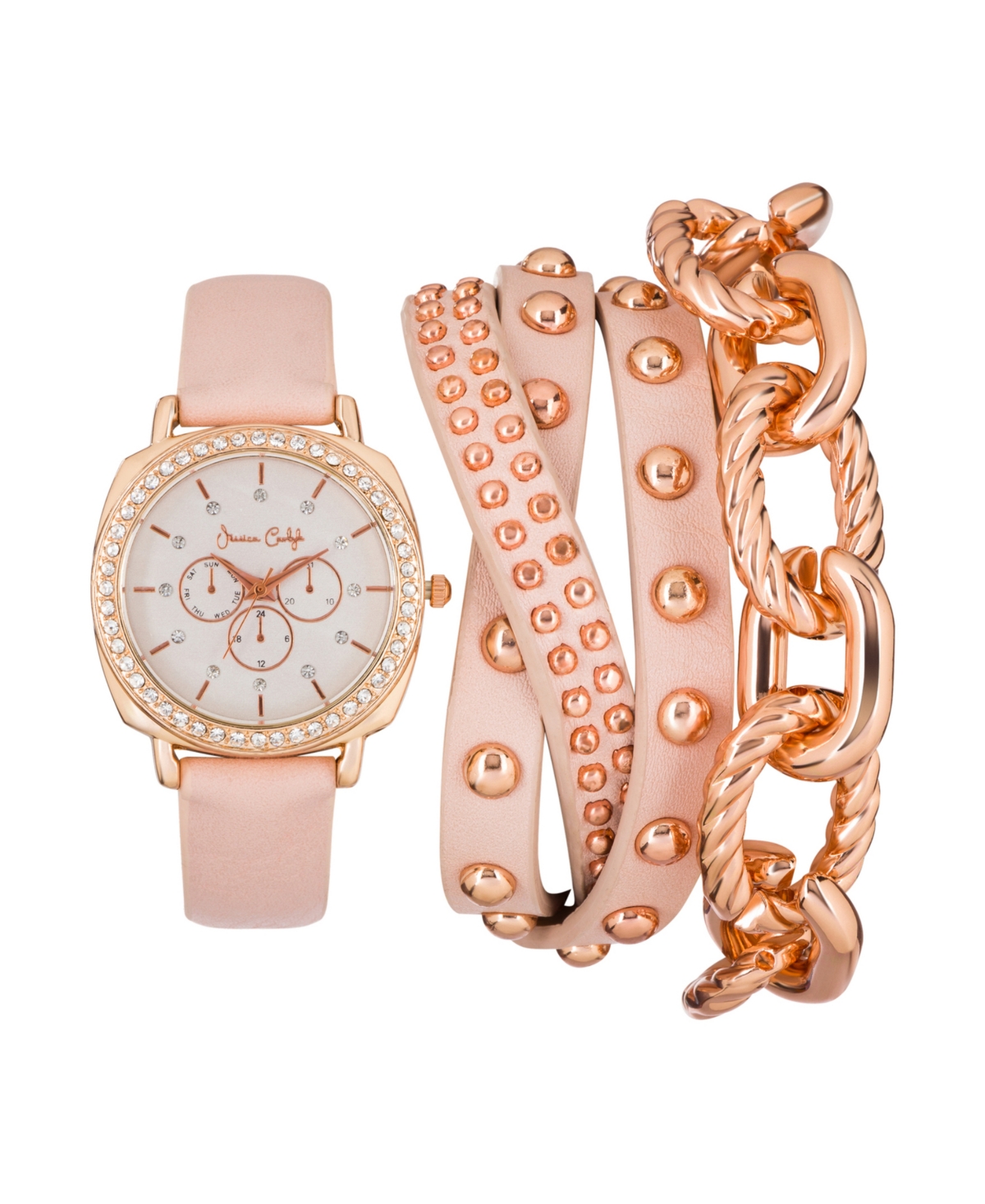 Women's Analog, Three-Hand Quartz Blush Polyurethane Strap Watch 35mm Gift Set - Blush