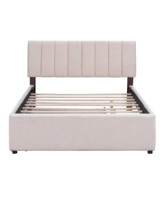 Streamdale Teddy Fleece Full Size Upholstered Platform Bed With Trundle, Beige