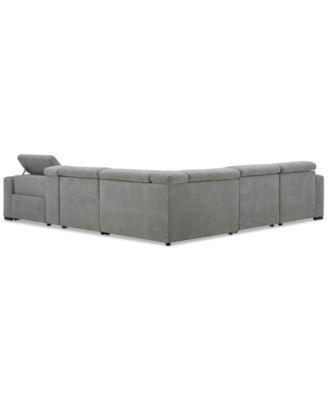 Nevio 6-Pc. Fabric Power Headrest Sectional with Chaise & Console and 1 Power Motion Chair