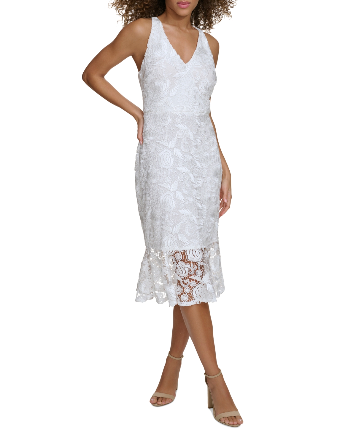 Siena Women's Floral-lace Flounce-hem Midi Dress In White