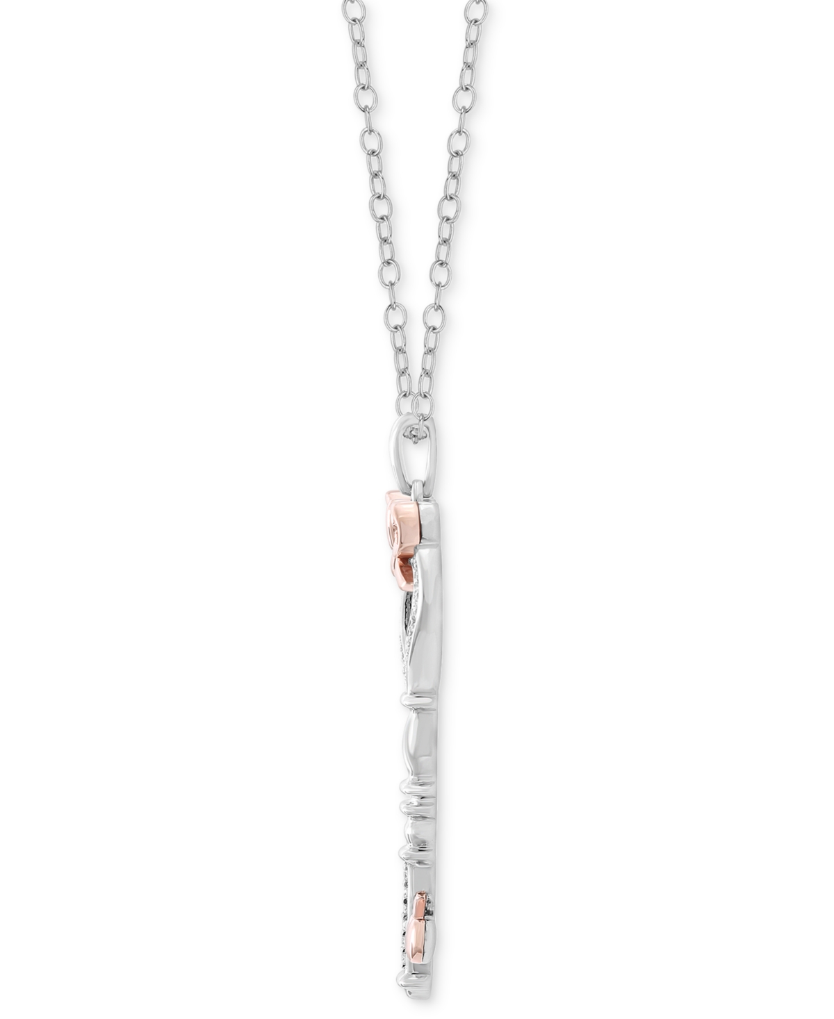 Diamond Snow White Bow Key Pendant Necklace (1/10 ct. t.w.) in Sterling Silver & Rose Gold-Plate, 16