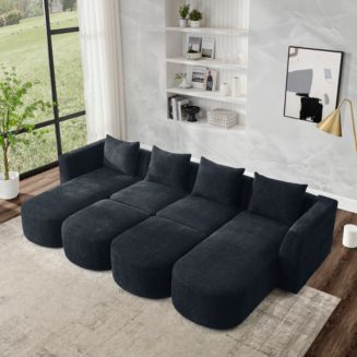 Simplie Fun Black Loop Yarn U-Shaped Sectional Sofa with Modular DIY ...