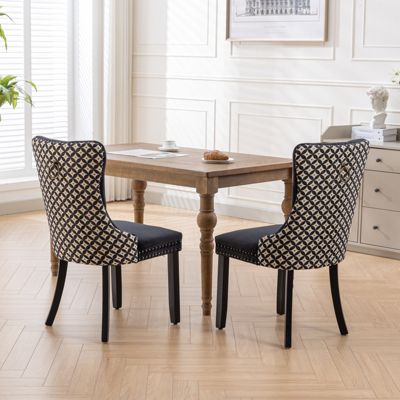 Contemporary Velvet Dining Chairs Set, Black & Patterned