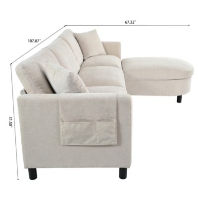 Sectional Sofa Couch with Ottoman, Removable Cushions