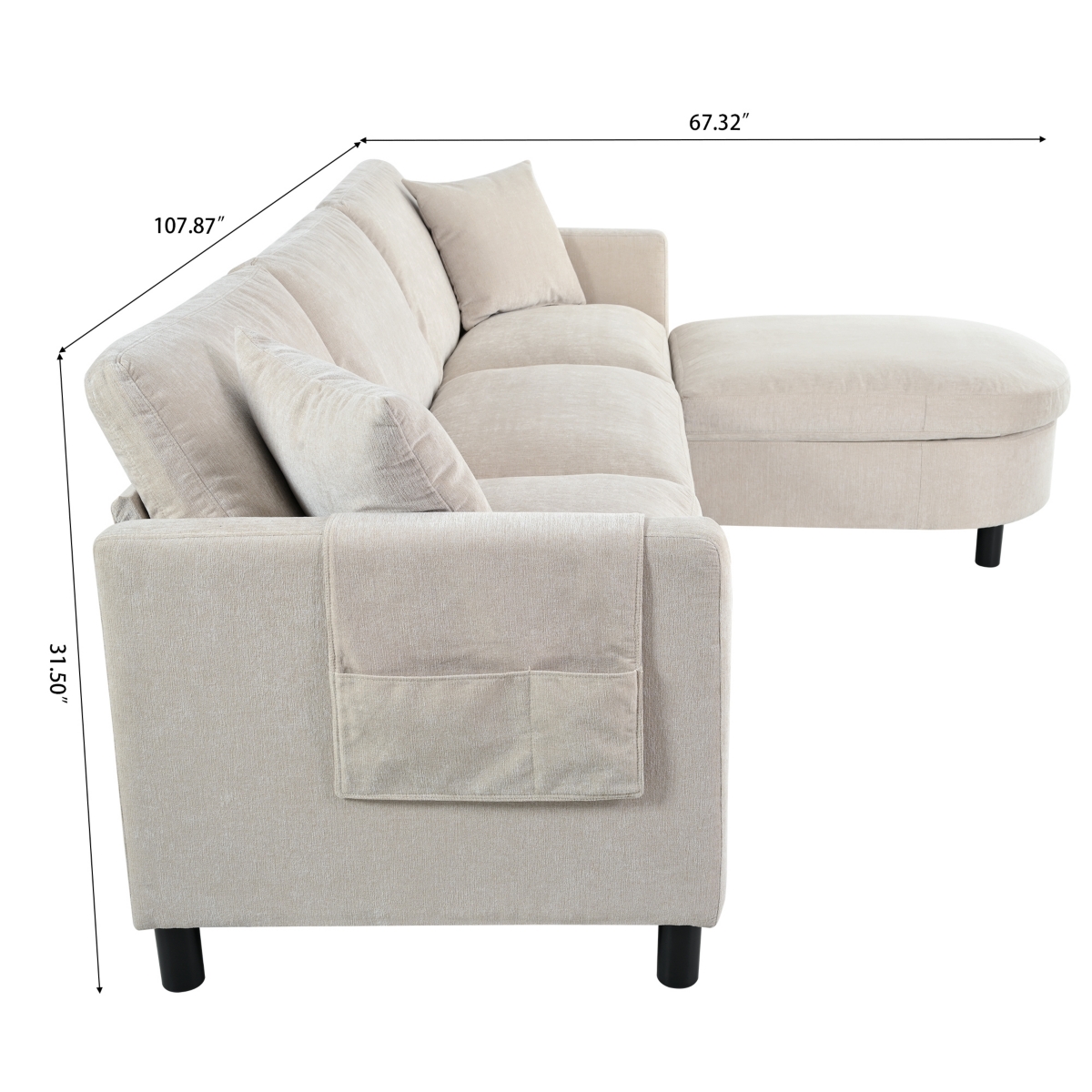 Streamdale Furniture 107.87'Sectional Sofa Couch With 1 Ottoman, Seat Cushion And Back Cushion Removable