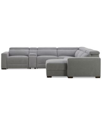 Nevio 6-Pc. Fabric Power Headrest Sectional with Chaise & Console and 2 Power Motion Chairs