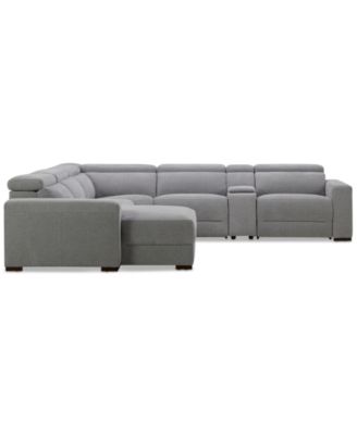Nevio 6-Pc. Fabric Power Headrest Sectional with Chaise & Console and 2 Power Motion Chairs