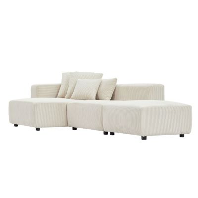 Beige Corduroy Modular Sectional Sofa Set