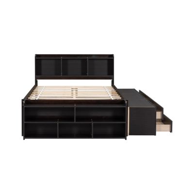 Streamdale Espresso Full Bed with Headboard Storage