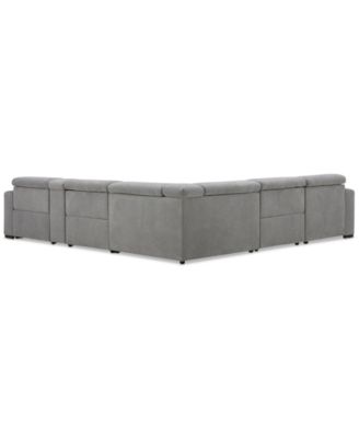 Nevio 6-Pc. Fabric Power Headrest Sectional with Chaise & Console and 3 Power Motion Chairs