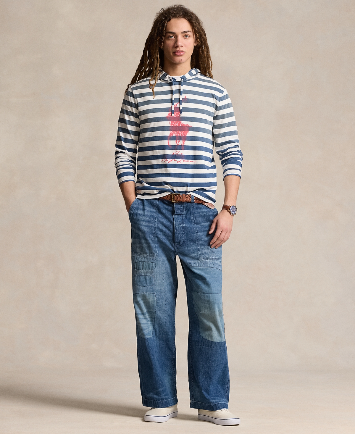 Polo Ralph Lauren Men's Striped Big Pony Hooded T-Shirt -nevis