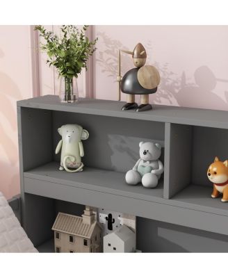 Full Floor Bed With Side Bookcase, Shelves, Guardrails