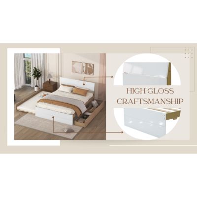 Streamdale Modern Full Bed Frame with Trundle and Drawers