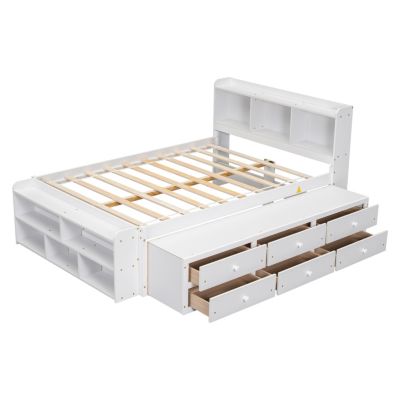 Streamdale White Full Bed with Headboard Bookcase, Drawers & End Storage