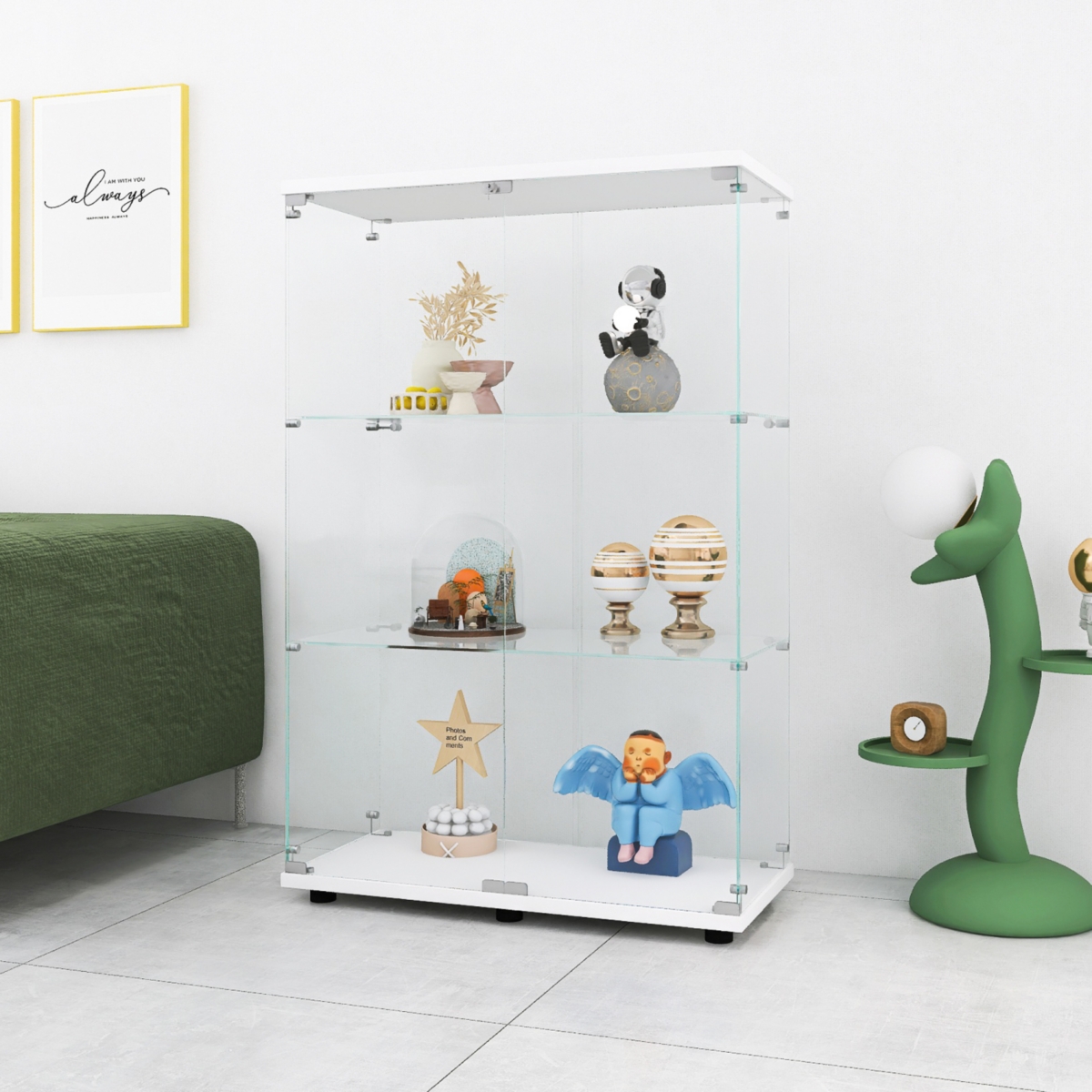 Simplie Fun Glass Display Cabinet with 3 Shelves, 49.3" x 31.7" x 14.3"