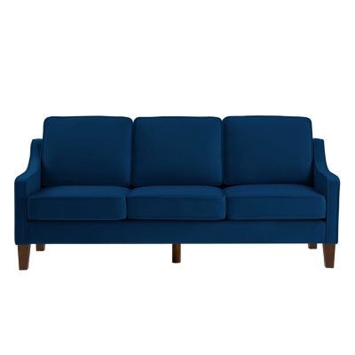 Velvet Upholstered 3-Seater Sofa with Wood Legs