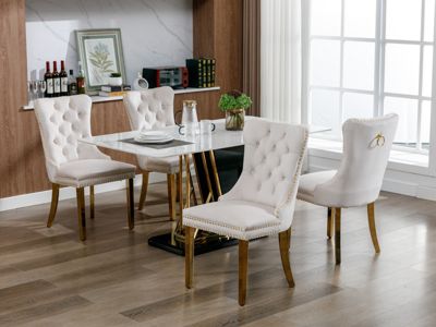 Set of 2 Contemporary Velvet Beige Dining Chairs