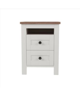 Farmhouse Wooden Nightstand with Storage, White+Brown