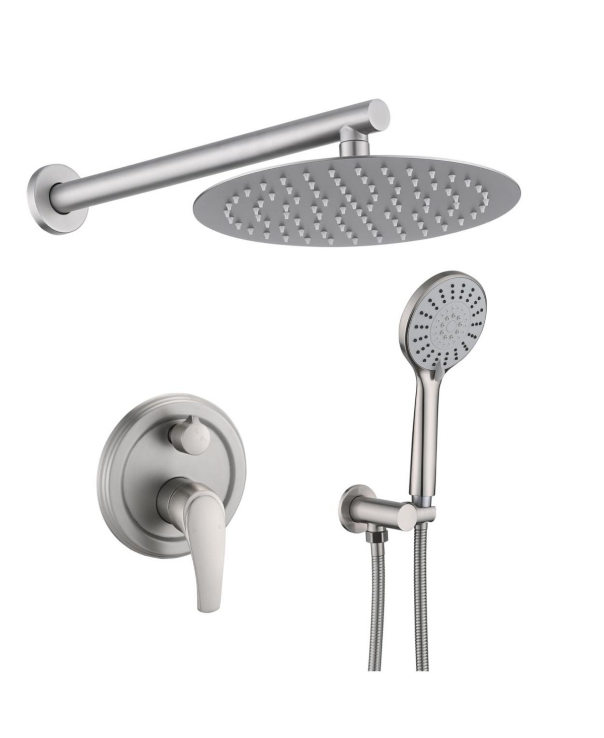 High Pressure Wall Mounted Shower With 5-Function Handheld Shower Head - Silver