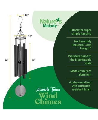 Aureole Tunes Wind Chimes - 6-Tube Outdoor Windchime, B Pentatonic Scale - 28 Inch