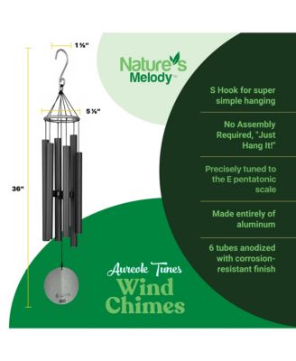 Aureole Tunes Wind Chimes - 6-Tube Outdoor Wind chime, E Pentatonic Scale - 36 Inch