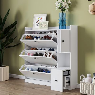 Particle Board and MDF Board 3-Drawer Shoe Cabinet & Seat Organizer