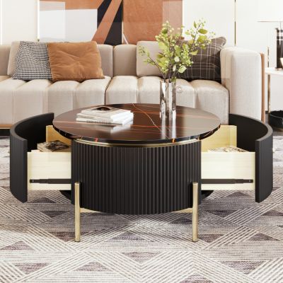 31.5" Round MDF Marble Pattern Storage Coffee Table