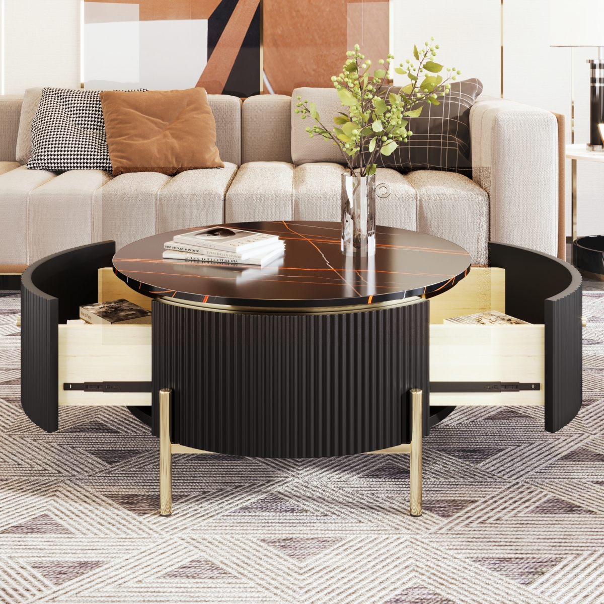 Streamdale Modern Round Coffee Table w/ 2 Drawers (31.5")