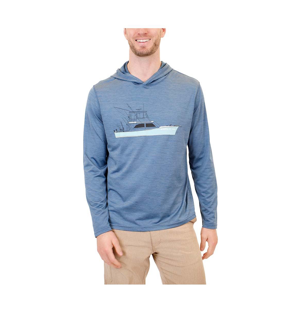 Men's Sun Protection Fishing Boat Graphic Hoodie - Slate space dye