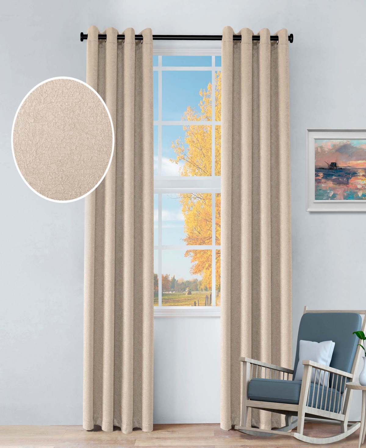 Senna Textured Curtain Set of 4 Panels with Grommet Header, 52" X 108" - Deep sea