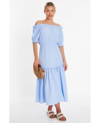 Quiz Women s Woven Textured Bardot Maxi Dress Blue