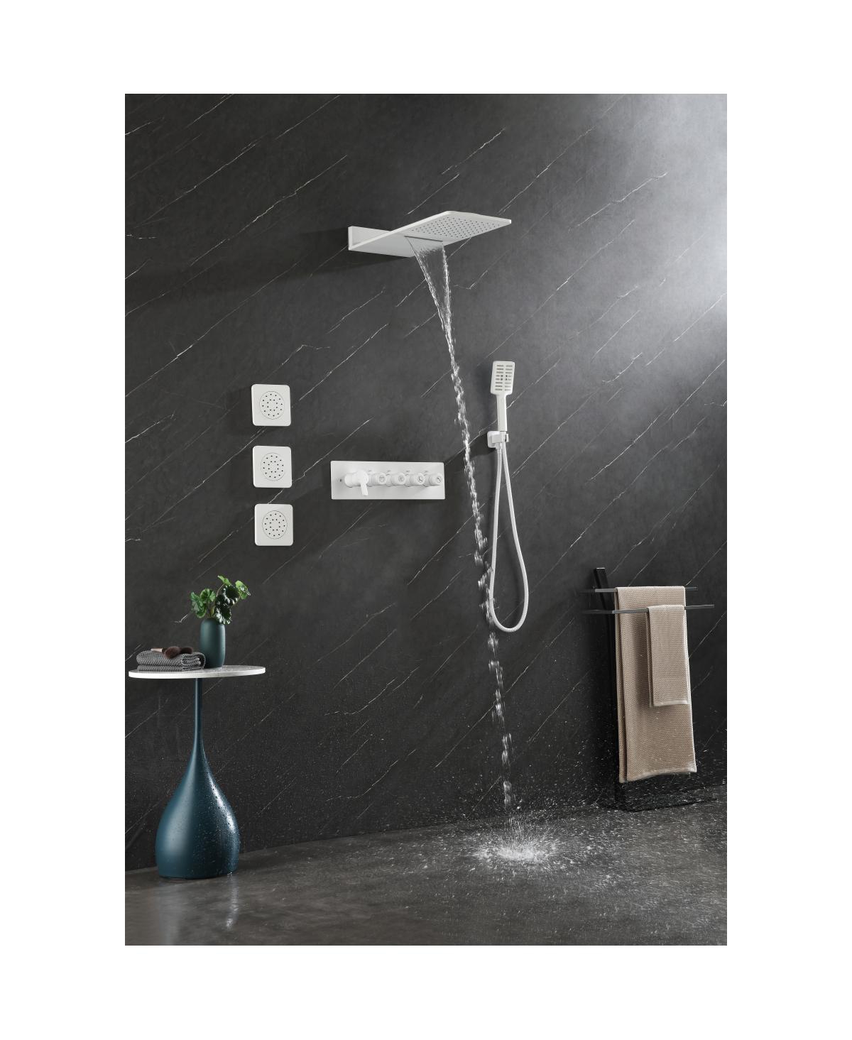 Streamdale Furniture Wall Mounted Waterfall Rain Shower System With 3 Body Sprays & Handheld Shower