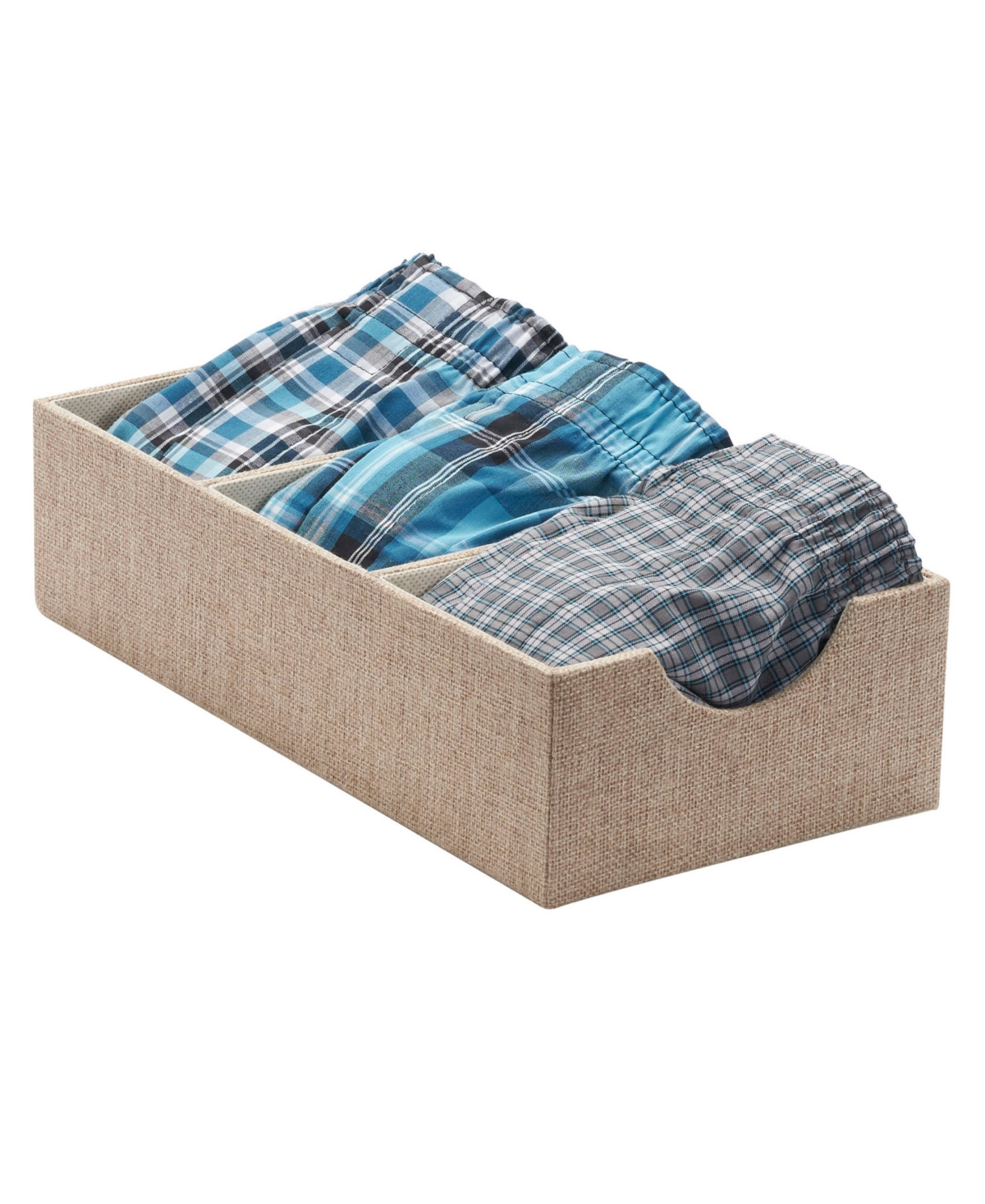 Household Essentials Organizer Tray Accessory Organizer Sturdy Drawer Organizer With Fabric Covering And Three Compartmen In Gray