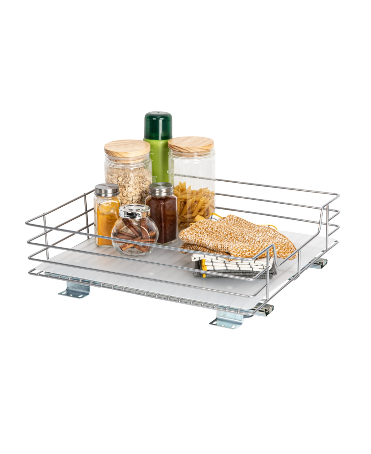 Glidez Steel Pull-Out/Slide-Out Storage Organizer with Plastic Liner for Under Cabinet or Wire Shelf Use 1-Tier Design - Silver