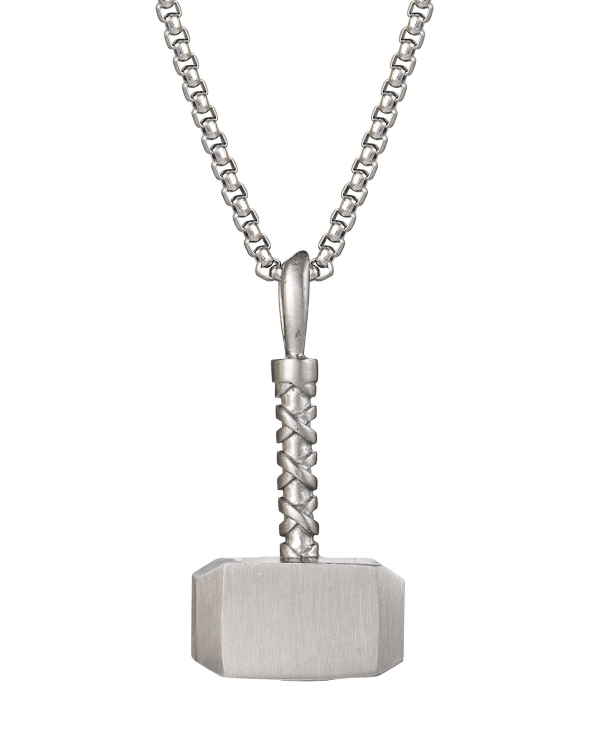 Thor's Mjolnir Hammer Stainless Steel (316L) Pendant, 22'' Box Chain - Silver tone
