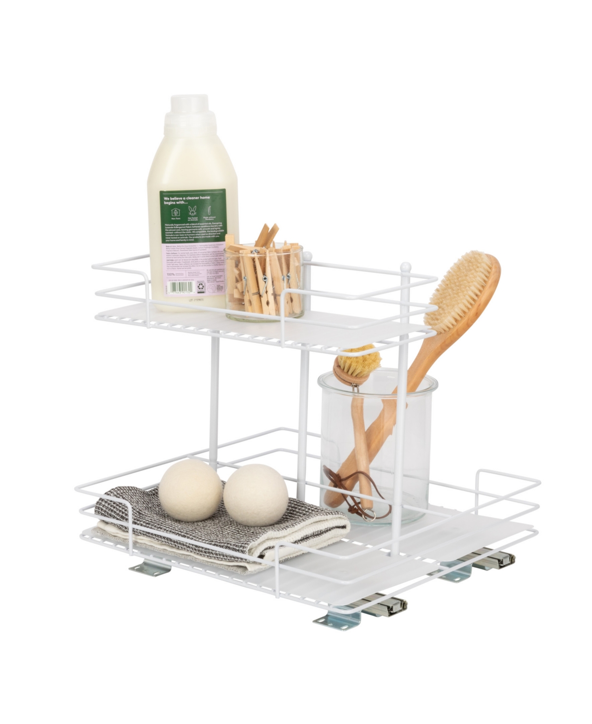 Household Essentials Glidez Paint-Finished Steel Pull-Out/Slide-Out Storage Organizer with Plastic Liners for Under Sink or Cabinet 2 -Tier Design - W