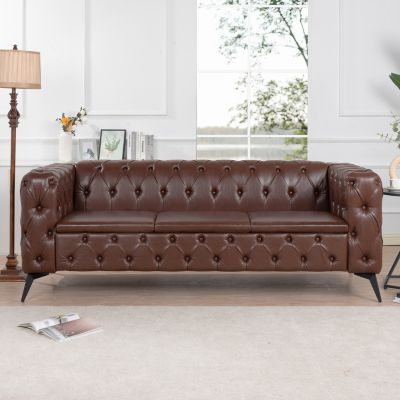 84.06" Width Traditional Square Arm Removable Cushion 3 Seater Sofa