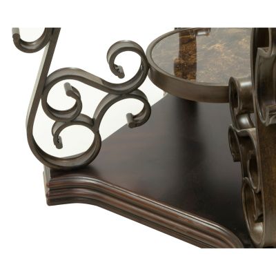 Streamdale Glass Top End Table with Marble Shelf and Metal Legs