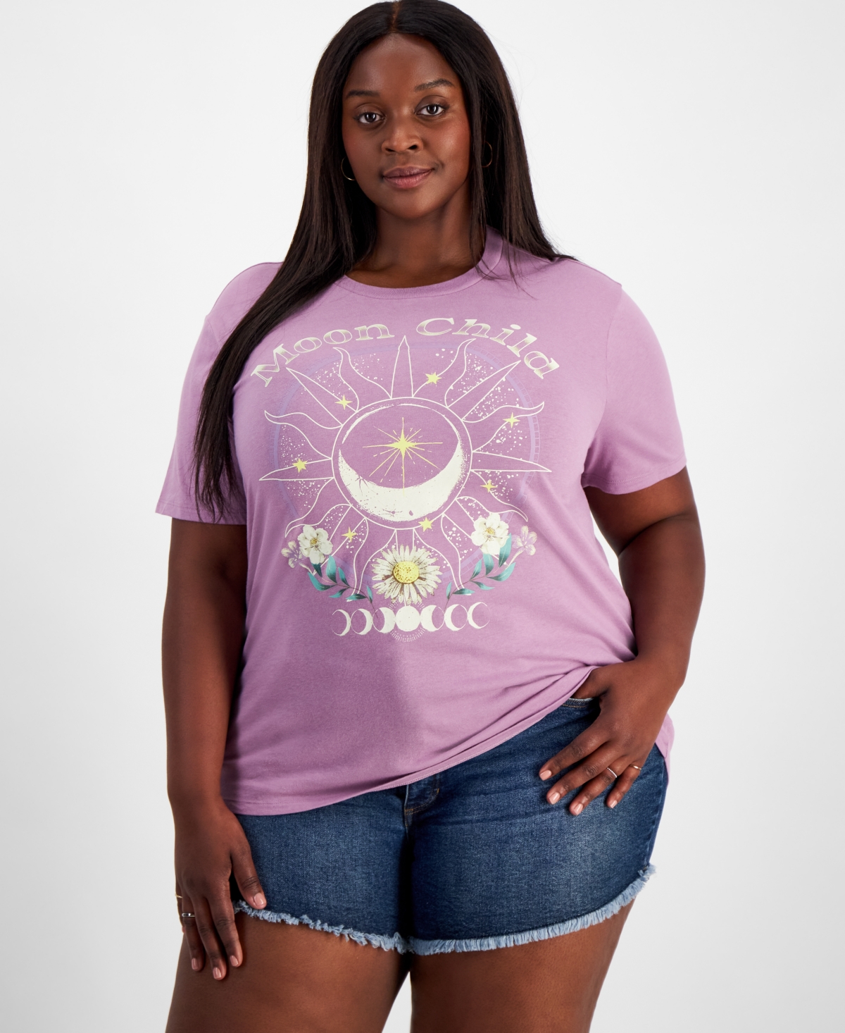 Trendy Plus Size Moon Child Graphic T-Shirt - Valerian