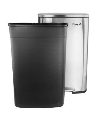 50 Liter/13 Gallon Rectangular Stainless Steel Step Trash Bin with Slow Close Mechanism in Matte Silver