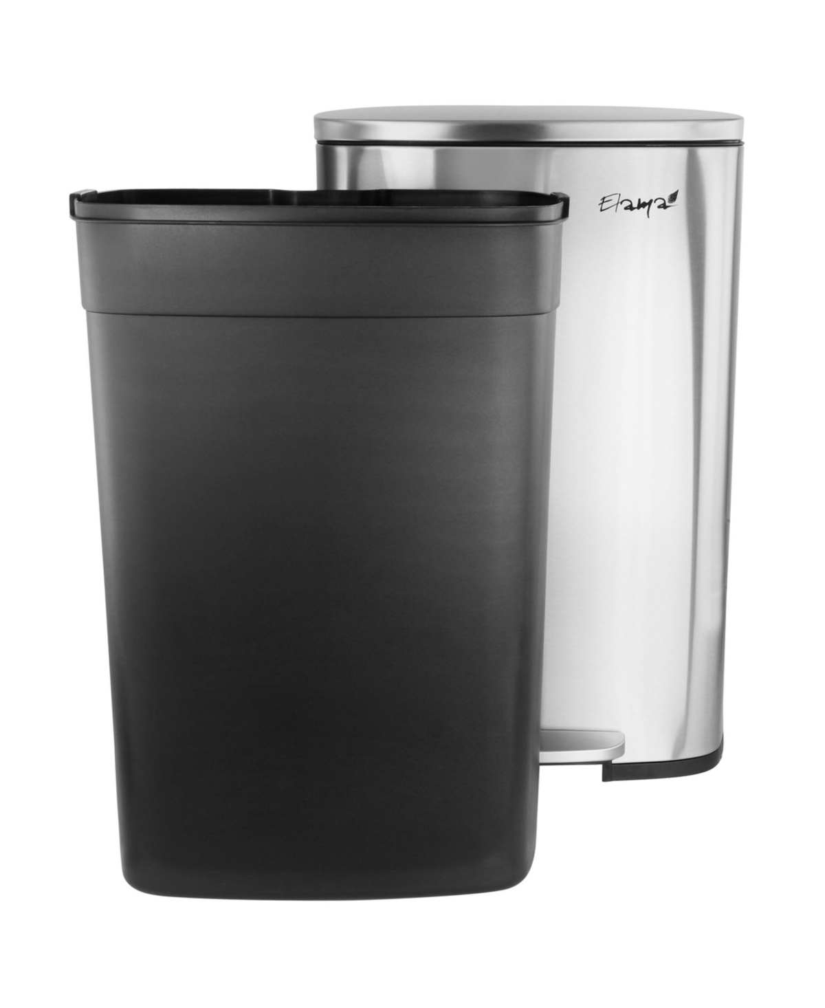 Elama 50 Liter/13 Gallon Rectangular Stainless Steel Step Trash Bin with Slow Close Mechanism in Matte Silver