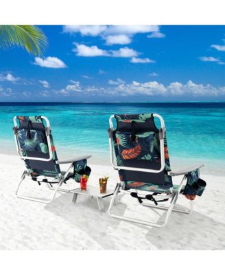 2-Pack Folding Backpack Beach Chair Table Set 5-Position Outdoor Reclining Chair