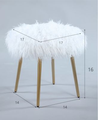 Ravni Faux Fur Accent Ottoman with Gold Legs