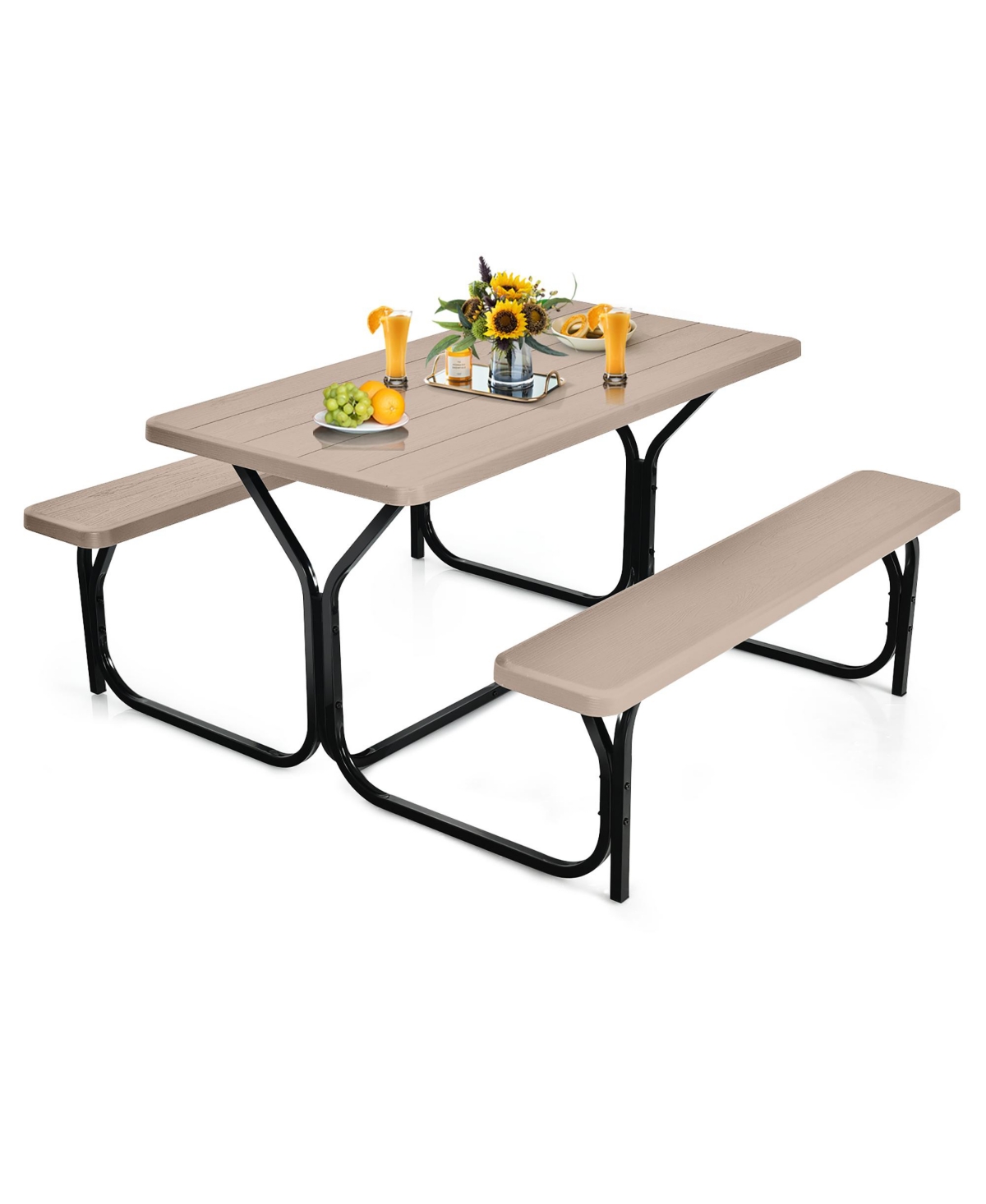 Gymax Picnic Table Camping Picnic Bench Set Backyard Garden Patio Dining Party