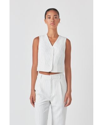 Women's Pinstrpied Vest with Welted Pocket