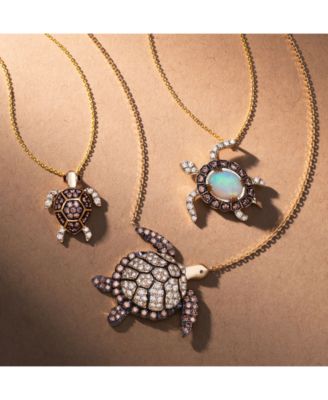 Chocolatier&reg; Neopolitan Opal (1 ct. t.w.) & Diamond (1/2 ct. t.w.) Sea Turtle Adjustable 20" Pendant Necklace in 14k Gold