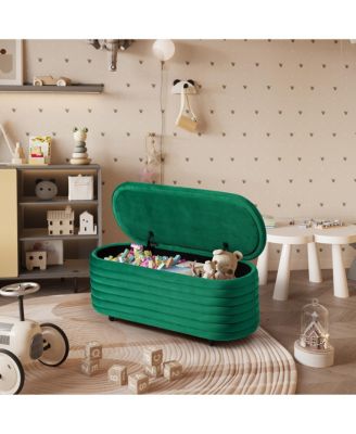 42" Wide Modern Upholstered Velvet Tufted Oval Storage Ottoman Bench